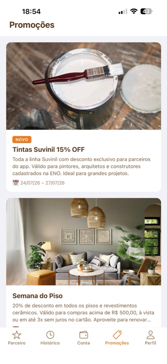 Aba de promoções com ofertas ativas